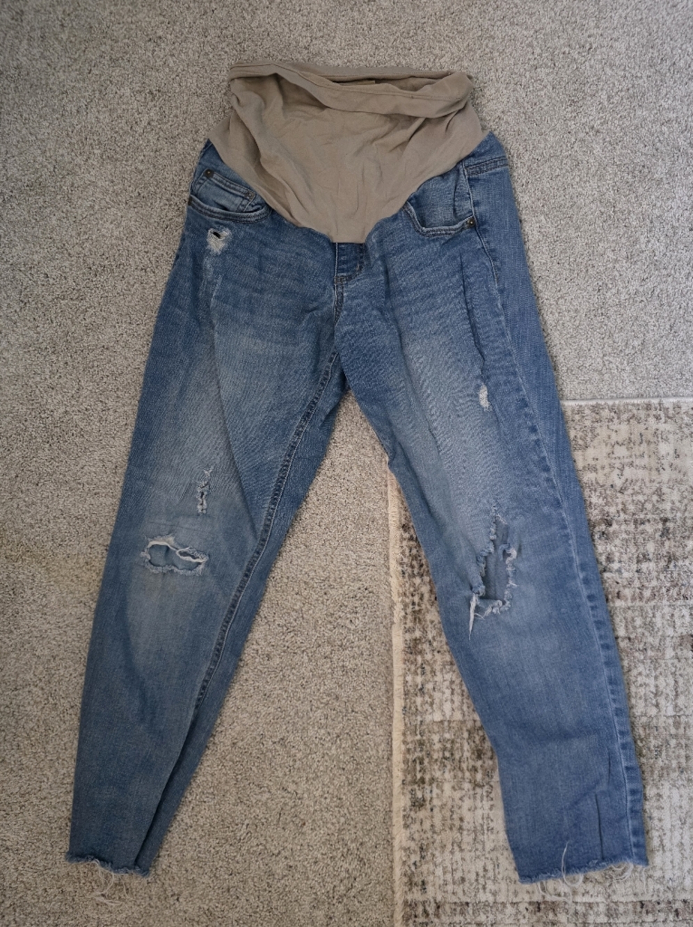 Indigo Blue Distressed Light Blue Maternity Ankle Jeans